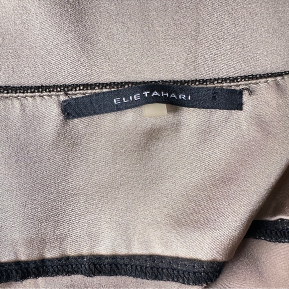 Ellie Tahari Silk Embellished Champagne/ Gold Color Top W/ Black Velvet & Lace M - Picture 12 of 15